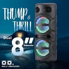 Dual 8'' Portable Bluetooth Party Speaker Karaoke System With Mic  LED Lights