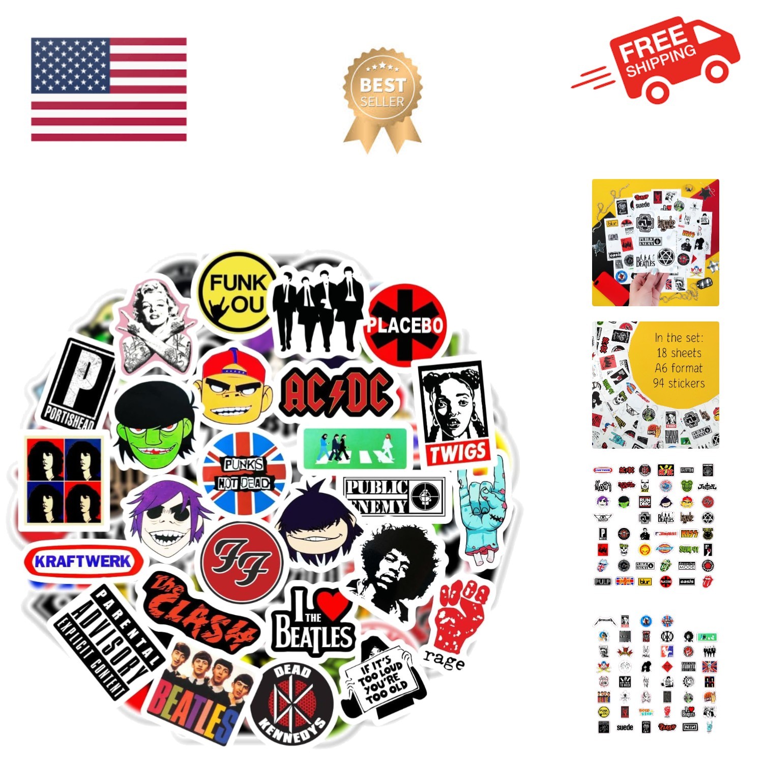 S &mdash; 60s 70s 80s 90s Rock Band Stickers For Water Bottle &...