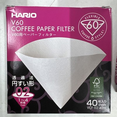 Hario V60 Paper Coffee Filters, Size 02, White, 40ct Boxed