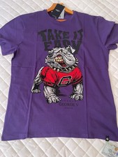 Avenue George V Paris T-Shirt Royal Bulldog Rhinestone Men's Purple Fitted Tee