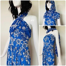 70s Emilio PUCCI Blue Floral Silk Strapless Maxi Dress and Shawl Ensemble