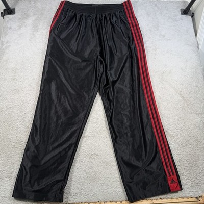 Adidas Track Pants Mens 2XL Black Red 3 Stripe Snap Away Active Gym Breakaway