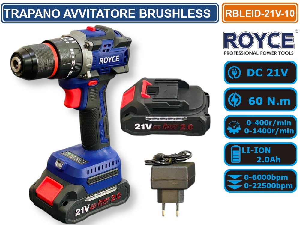 Trapano Avvitatore Professionale 21V Brushless 60Nm | Doppia Batteria