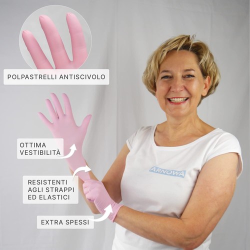 ARNOMED guanti monouso rosa guanti in nitrile M guanti monouso nitrile 100 - Foto 2 di 6