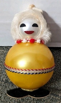Vintage Roly Poly Christmas Ornament Figural Eskimo Inuit Hong Kong Plastic
