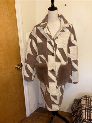 Emme Uno Made In Italy Women s Double- Sided Coat Brown/ Beige With Pockets M