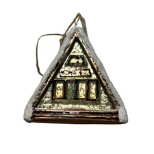 Creative Co-op Green Cabin with Tree in Window Ornament Bauble