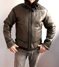 Zara Hombre Imitación Cuero Chaqueta Abrigo Aviador Tipo B-3