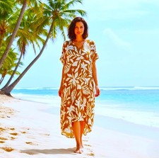 Fred David Kaftan Long Dress PLUS size 2X mustard ivory women NWT new caftan