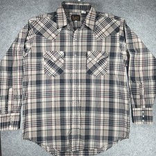 Plains Western Wear Plaid Pearl Snap Shirt Men s Large Sawtooth Cowboy Ranch VTG