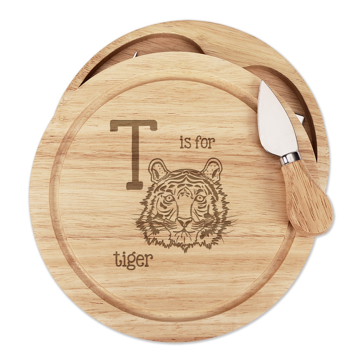Letter T Is For Tiger Cheese Board Knife Set Funny Animal