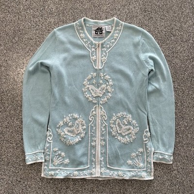 Storybook Knits Sweater Cardigan Womens XS Full Zip With Tank Vintage 90 s Swan