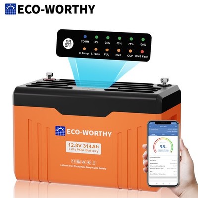 ECO-WORTHY 4019Wh 12V 314AH LiFePO4 Lithium Battery With SOC Display Bluetooth