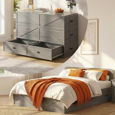 Zafly 3 In 1 Murphy Bed, Full Size Cabinet Foldable Bed with Mattress and Drawer