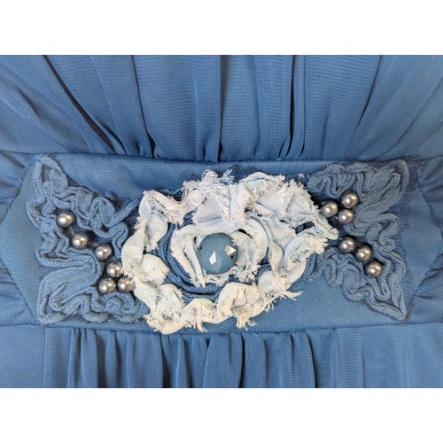 Ruby Rox Strapless Party Dress Size Medium Teal Flowy Flower Embellishment Beads - Picture 3 of 9