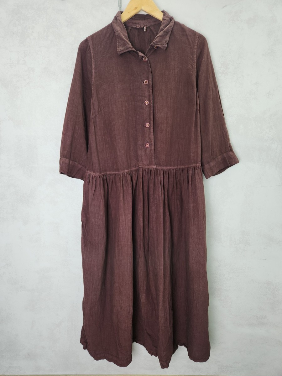 Toast Garment Dyed Linen Shirt Dress Burgundy size M | eBay