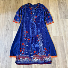 Biba Indian Ethnic Wear Kurta Women's Size 34 Indigo Blue Red Orange Silky Light