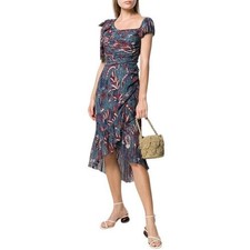 Ulla Johnson Uma Dress Size 2 Azul Floral Asymmetric Hi Low Metallic Lurex Wrap