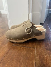 See By Chloe Women's Viviane Tan Suede Gold Studded Clogs Size 37