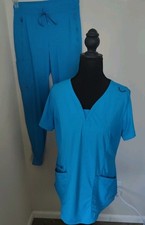 Skechers Women's Bright Blue Scrub Set S Top, XS Bottom   