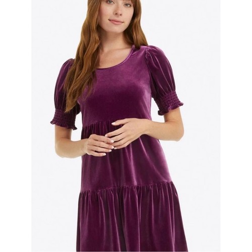 Draper James by Reese Witherspoon Lee Ann dress in velvet Smocked Purple Tiered