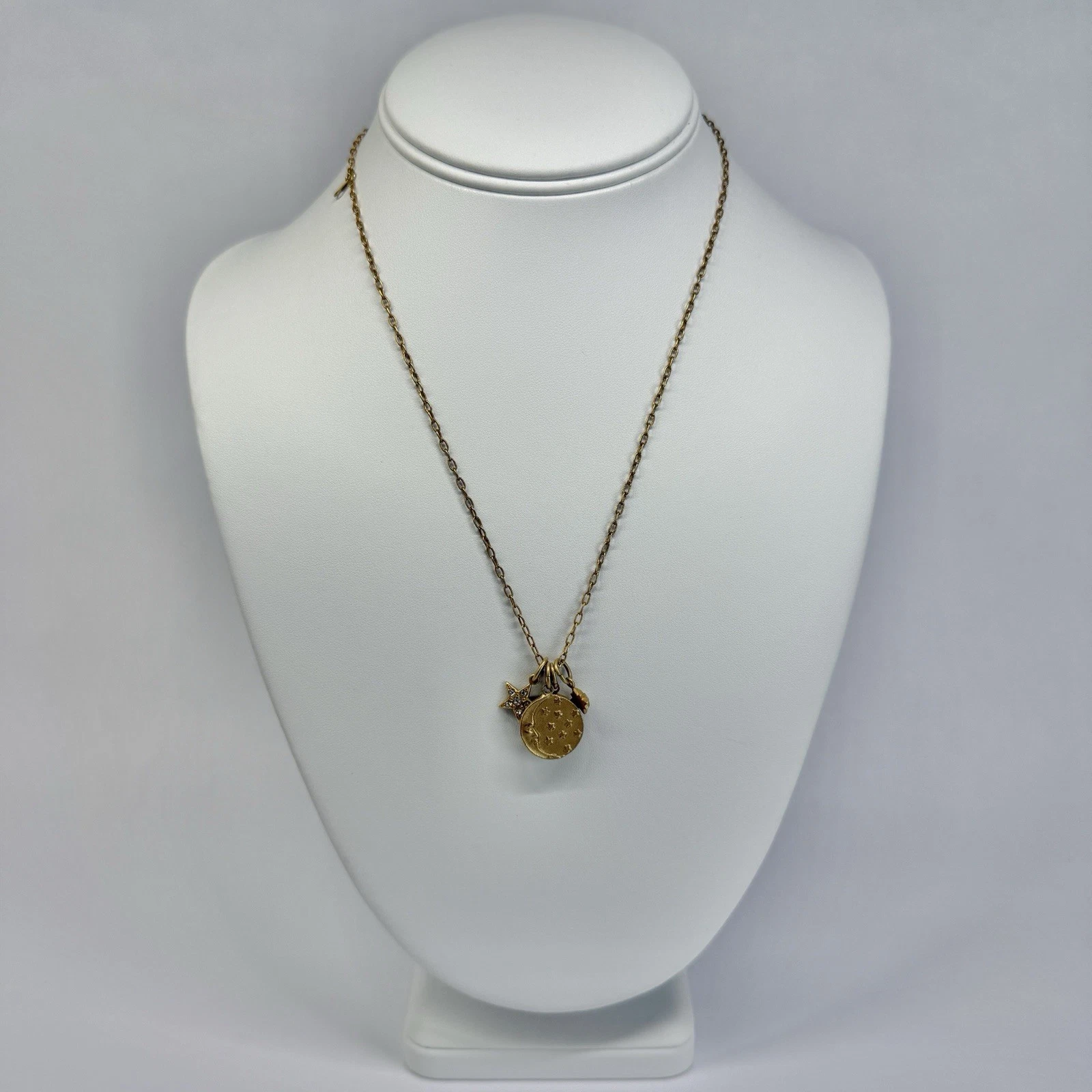 CATHERINE POPESCO Moon Star Locket Charm Gold Tone Vintage Necklace N652