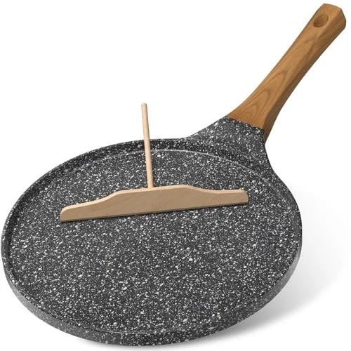 YASHE Non-Stick Pancake Pan,Flat Crepe Pan,10 inch Round Griddle with Wooden Spr