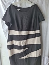 Dressbarn Women's Size 2 XL Black Cream Stripe Dress Cap Sleeves No Belt 