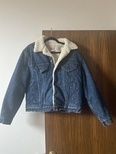Giacca vintage arancione etichetta Levis taglia 44 sherpa 70605 denim camionista anni 70 vintage