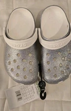 Crocs Kids Classic Silver Glitter Clogs Size 12