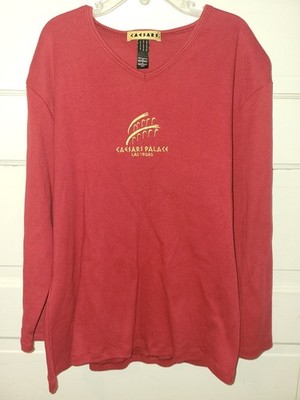 Ceasars Palace Youth Large Vneck Long Sleeve Tshirt Red Embroidered Logo