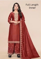 Women Zari Embroidery Kurti With Palazzo Dupatta Set. Size S To 4 XL.