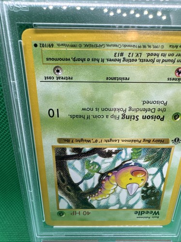 Pokémon Weedle Base Set 1999 primera edición Shadowless 69/102 PSA 8 como nuevo - Imagen 4 de 10
