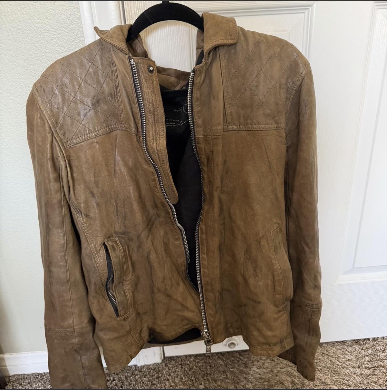 All Saints Spitalfields Leather Jacket Size L Brown
