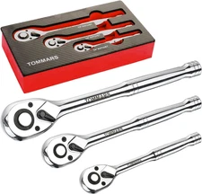 Ratchet Set 1/4" 3/8" 1/2" Drive Ratchet Socket Wrench Kit 72-Tooth Quick-Releas