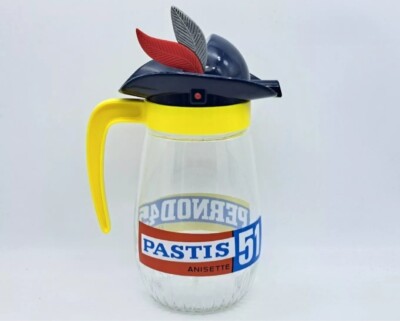 PASTIS 51 ANISETTE PERNOD 45 ADVERTISING JUG CARAFE-GLASS-FRANCE-VINTAGE