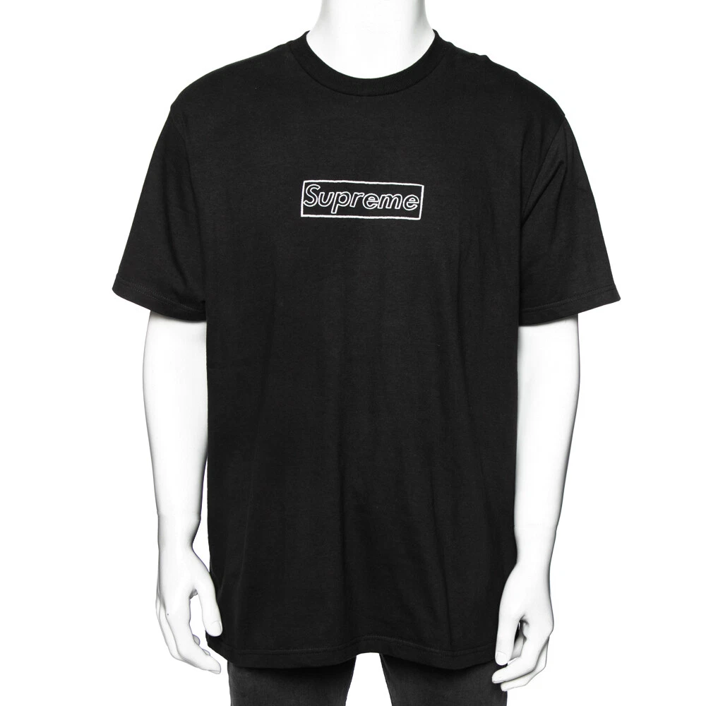 T shirt à encolure ras du cou imprimé logo coton noir L
