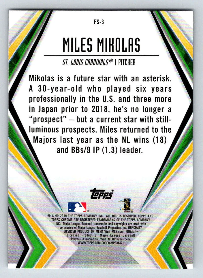 2019 Topps Chrome Future Stars #FS3 Miles Mikolas (ref 198639) - Image 2 of 2