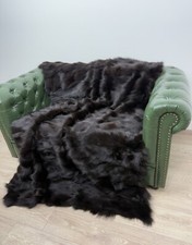 Luxury Dark Brown Fur Blanket. Real Fox Fur Blanket, Fluffy Fur Throw