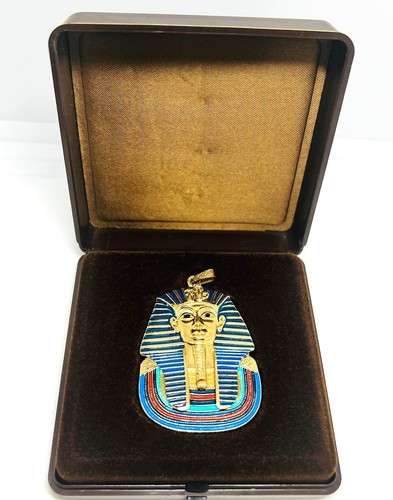Vintage Tutanchamun Anhänger mit Emaille in vergoldeter Ausführung - Bild 4 von 5