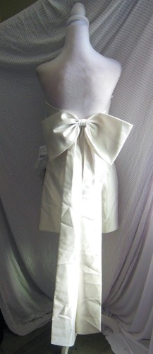 D697 NEW ALFRED SUNG Ivory OVERSIZE BOW BACK Strapless BRIDAL Mini DRESS 14 - Picture 8 of 13