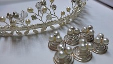 Bridal Tiara, 6 Hair Spiral Pins Jon Richard. Pearl & Crystal