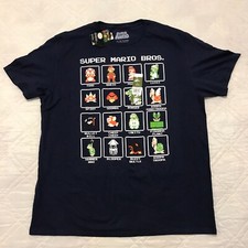 Super Mario Bros. character list dark blue T shirt XL nwt