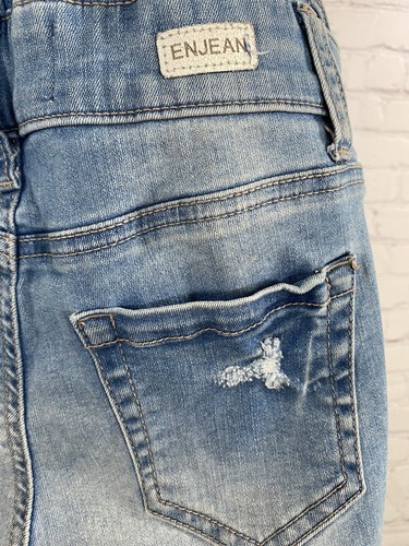 Enjean Denim Collection Light Wash Blue Jean Distressed Overall Shorts Junior S - Picture 13 of 14
