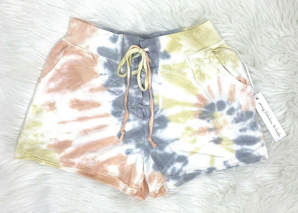 Young Fabulous & Broke Sz Small White Gray Coral Tie Dye Knit Lace Up  Shorts New | eBay