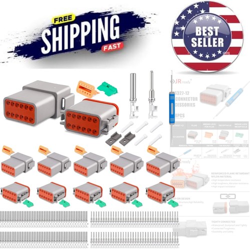 Waterproof 12 Pin DT Connector Kit for Motorcycle Truck Marine Off-Road