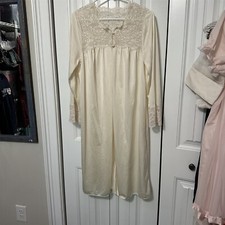 Vintage Shadowline Womens Robe Lingerie Beige Small Nylon Lace Detail Midi