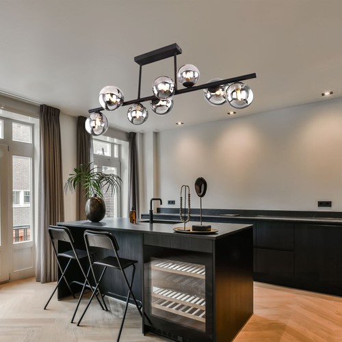 Lampada da soffitto plafoniera lampada sala da pranzo vetro sfere nera 9x G9 LED L 86 cm - Foto 8 di 12