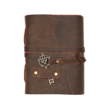 Leather Bound Journal with Key- 7"X5", Brown, 200  Dekle Edges Watercolor Paper 