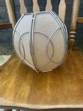 70s Vintage  Beige Lamp Shade with circular Chrome details